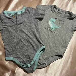 Two Grey and Teal baby onesies 🦕